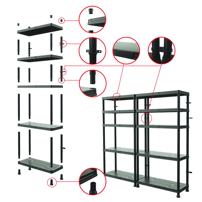 Műanyag polc 74×32x134cm 5 polccal
