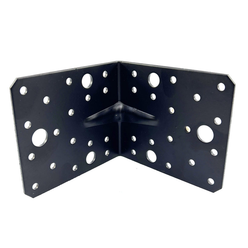 Erősített sarokösszekötő lemez formázással - fekete 10db 105x105x90x2,5mm