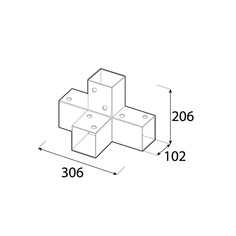 Négyzet alakú gerenda csatlakozó GPX 100 fekete 206×102×306 mm