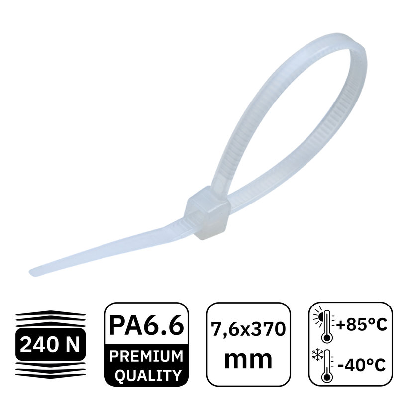 Kábelkötegelő fehér 50db 7,6x370mm