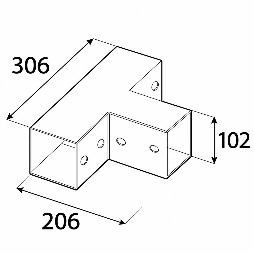 Négyzet alakú gerenda csatlakozó GPT 100 fekete 102x306x206 mm