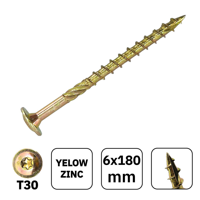 Faszerkezet építőcsavar lemezfejjel TX40 6x180mm
