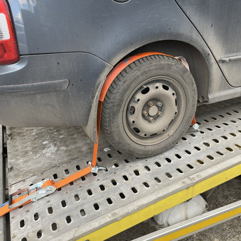 Kerékrögzítő heveder autómentőre, védőhuzattal 4T - 3,5 m + 3 forgó kampó