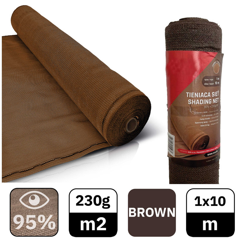 Árnyékoló háló barna 95% - hosszúság 10m - magasság 1m