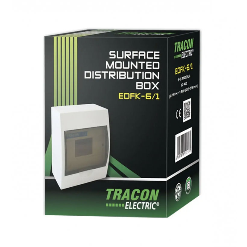 Falon kívüli elosztódoboz, füstszínű ajtóval, N/PE sínnel 150x205x75mm