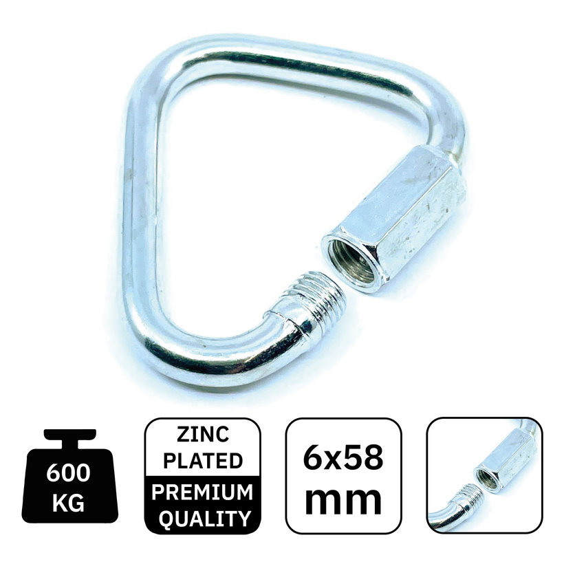 Karabiner anyával, háromszög alakú, horganyzott 6mm