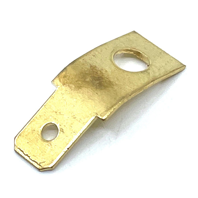 Csavaros rögzítésű szigeteletlen csatlakozó csap, sárgaréz 6,3x0,8mm/45°