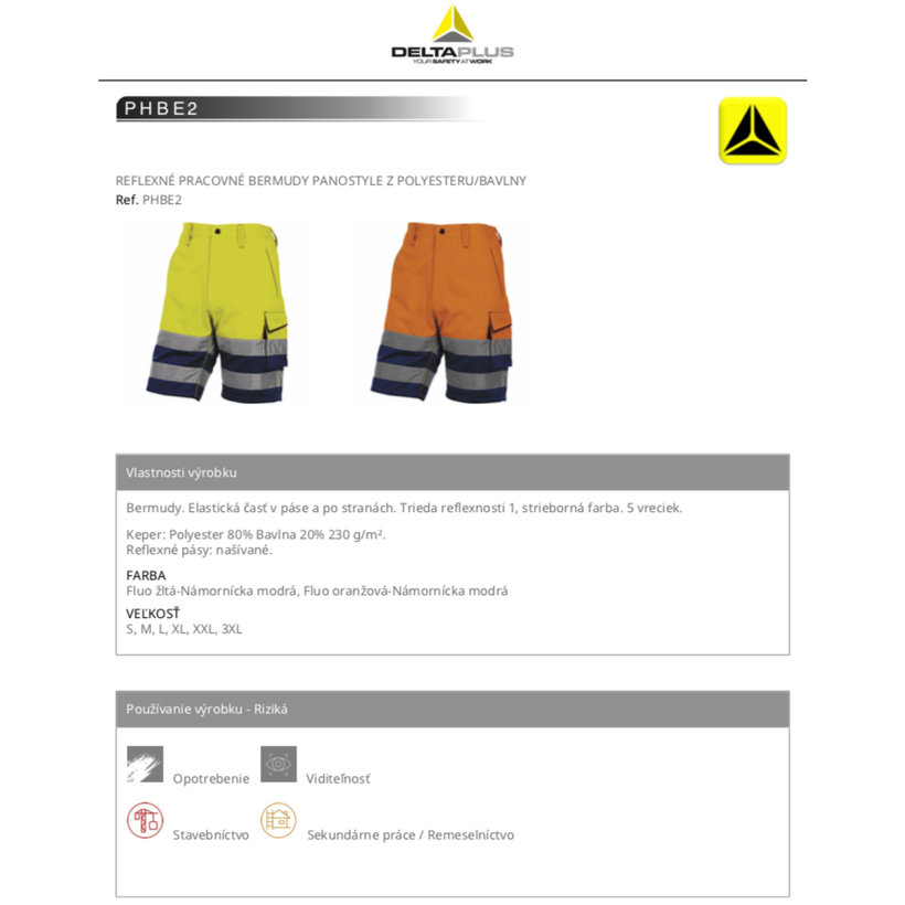 Fényvisszaverő rövidnadrág PHBE2 narancssárga M