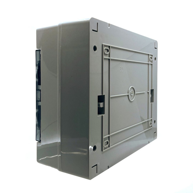 Falon kívüli elosztódoboz, átlátszó ajtóval, N/PE sínnel 410x285x140mm