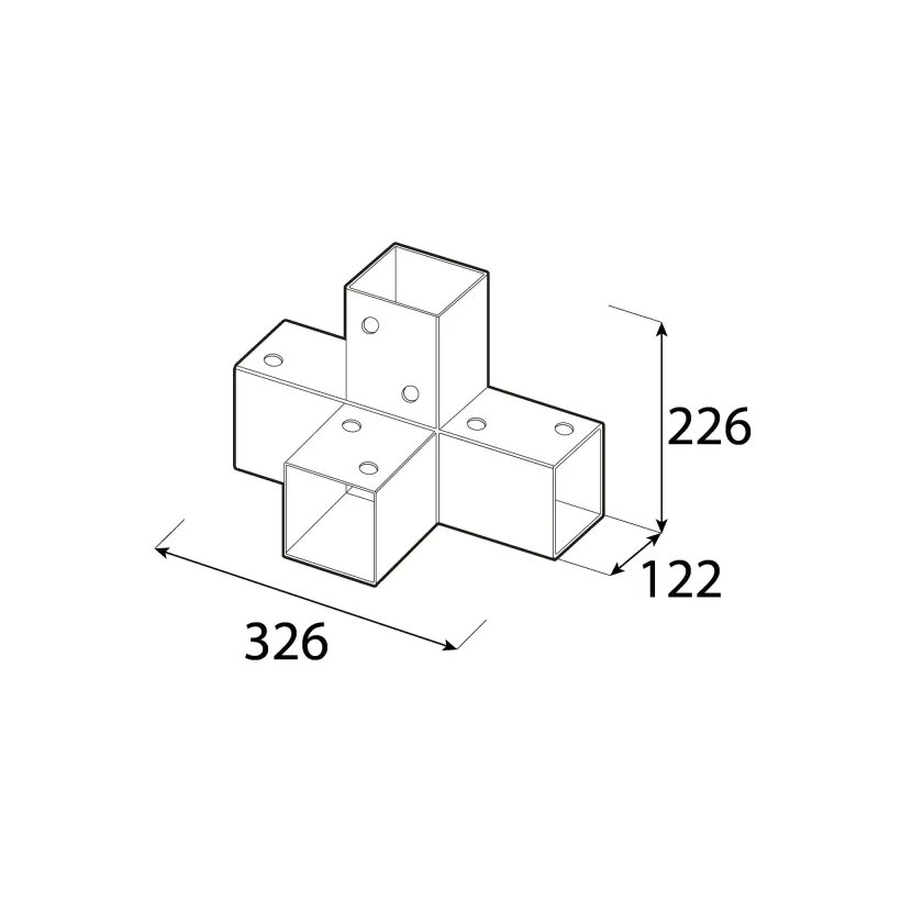 Négyzet alakú gerenda csatlakozó GPX 120 fekete 226×122×326 mm