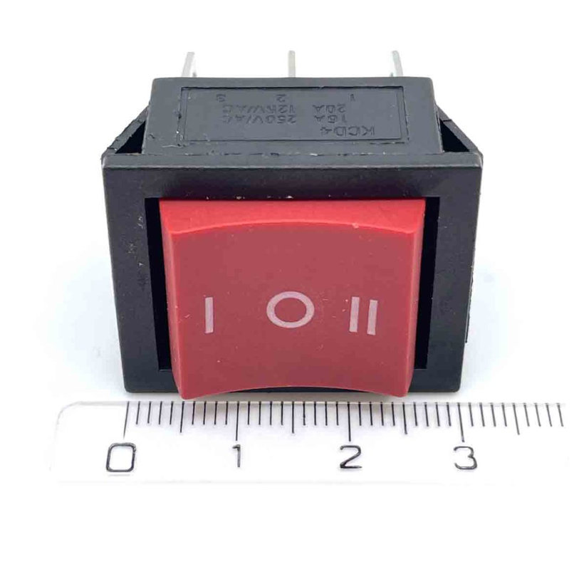 Készülékkapcsoló, háromállású, piros, I-0-II felirattal