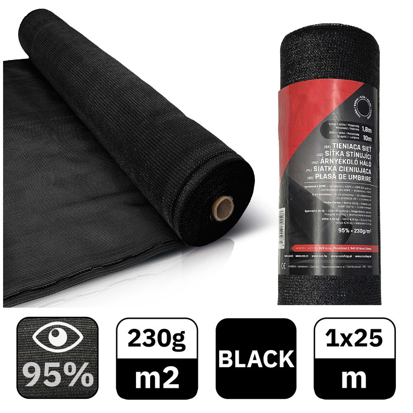 Árnyékoló háló fekete 95% - hosszúság 25m - magasság 1m