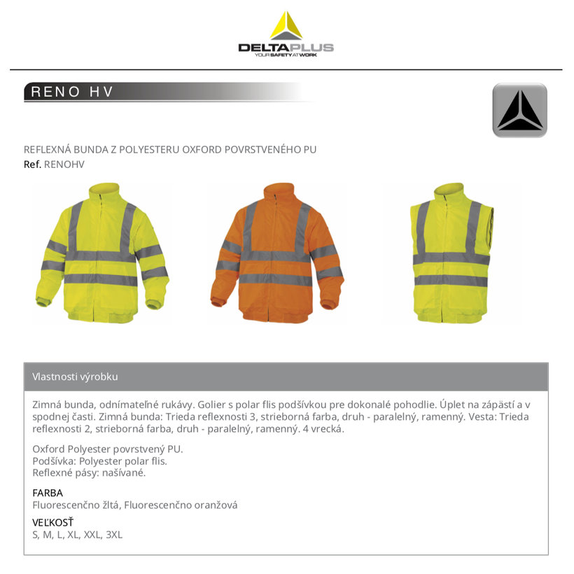Fényvisszaverő téli kabát RENO HV sárga L