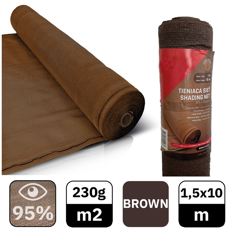 Árnyékoló háló barna 95% - hosszúság 10m - magasság 1,5m