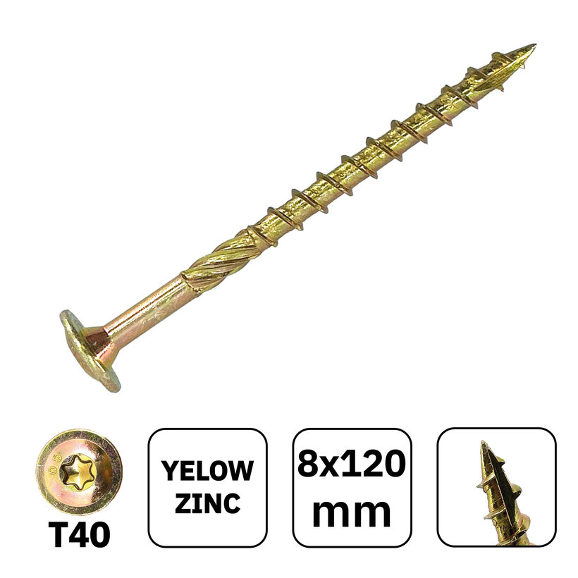 Faszerkezet építőcsavar lemezfejjel TX40 8x120mm