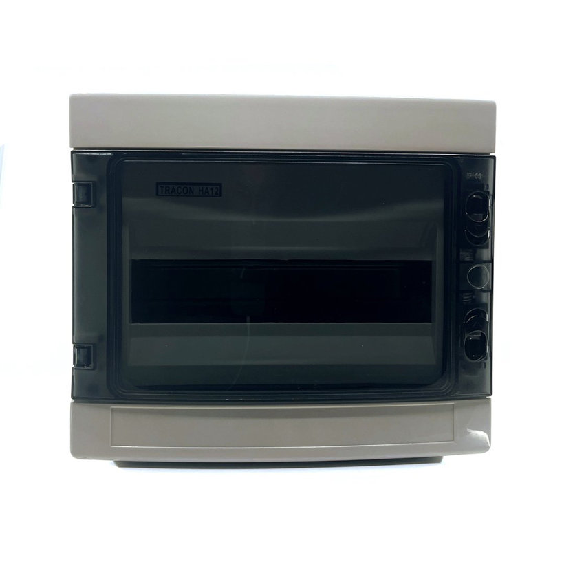 Falon kívüli elosztódoboz, átlátszó ajtóval, N/PE sínnel 410x285x140mm