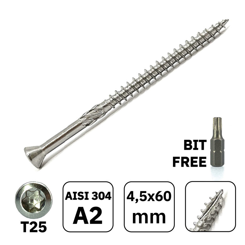 Rozsdamentes acél teraszcsavar süllyesztett fejjel 4,5x60mm 100db