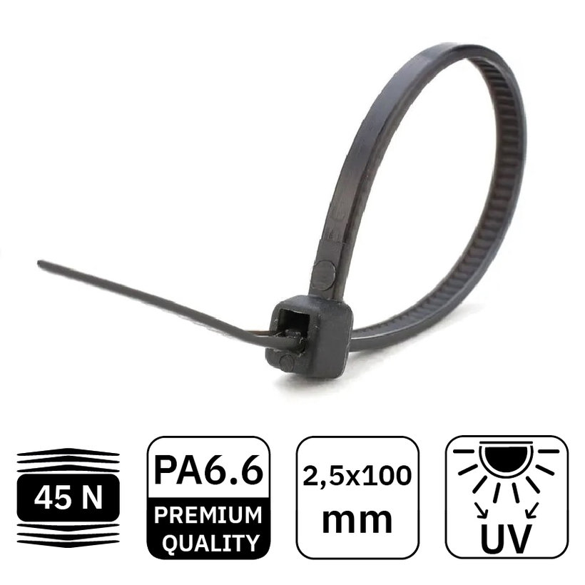 Kábelkötegelő fekete 2,5x100mm