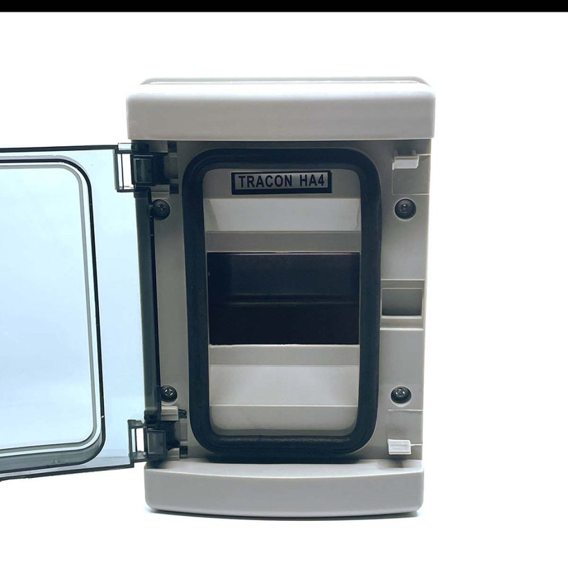 Falon kívüli elosztódoboz, átlátszó ajtóval, N/PE sínnel 140x210x100mm