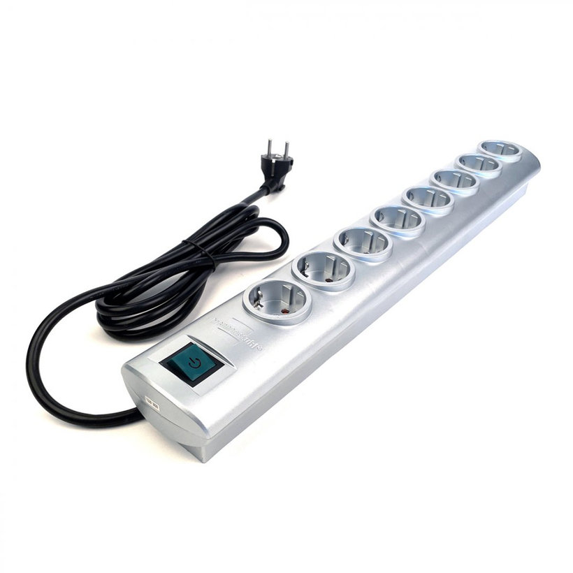 PRIMERA hosszabbítókábel 8 aljzatos 16A ezüst SCHUKO 2m