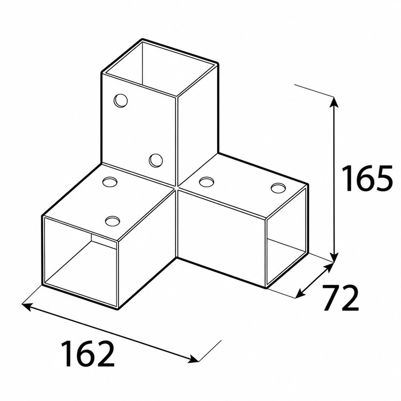 Négyzet alakú gerenda csatlakozó GPY 70 fekete 162x72x165 mm