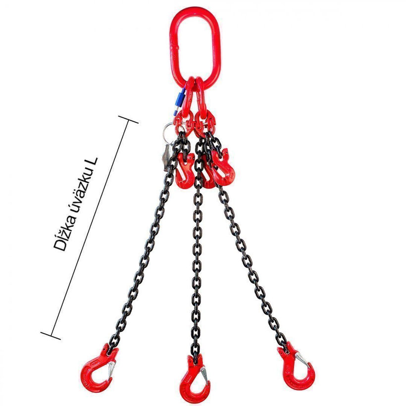 Láncos felfüggesztés szem-3 kampó 80 o. rövidítővel (1,5 m, 17 000/11 800 kg, 16 mm)