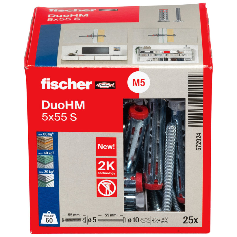 Üreges fém-nylon dübel DuoHM 5x55 S TX, D-fejű csavar