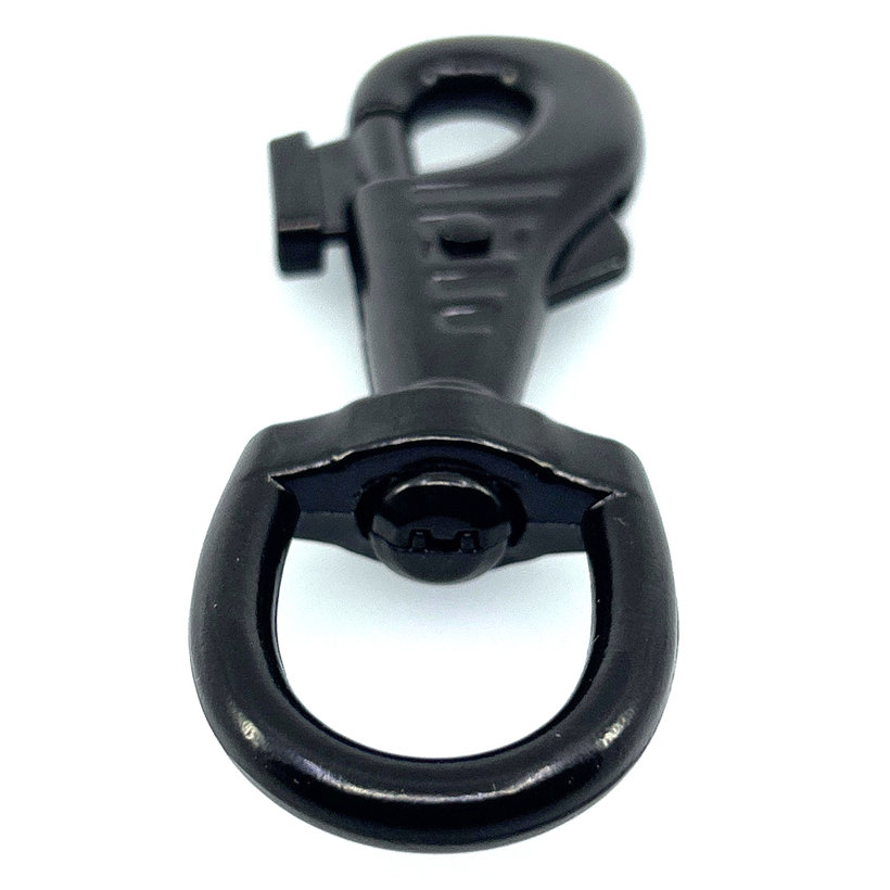 Forgó karabiner felülnyomással, fekete 88x20mm