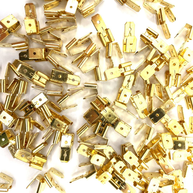 Szigeteletlen rátolható csatlakozó csap+hüvely, sárgaréz 2,5mm²