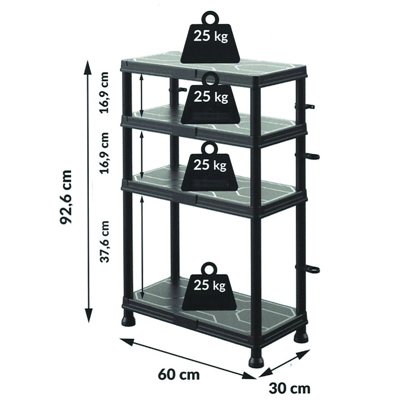 Műanyag polc 60×30x92,6cm – 4 polccal
