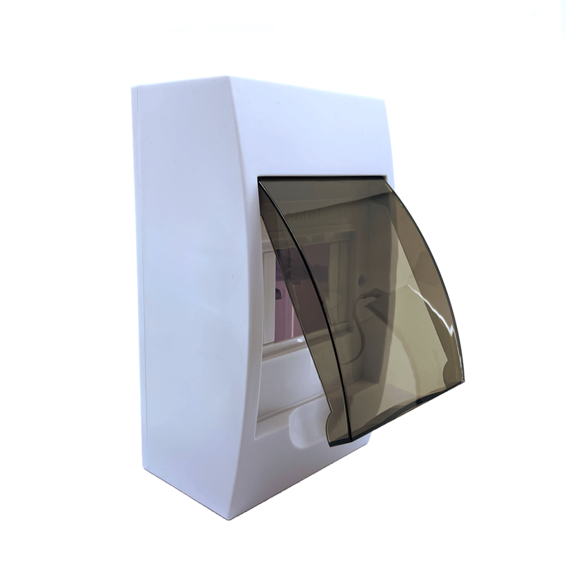 Falon kívüli elosztódoboz, füstszínű ajtóval, N/PE sínnel 110x200x70mm