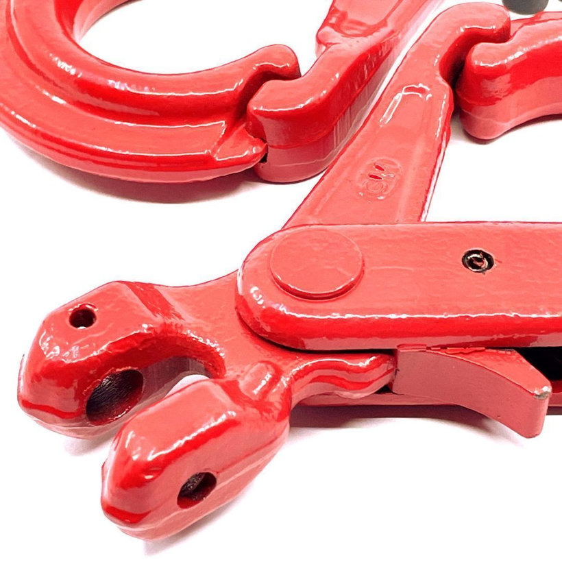 Önzáró kampó láncra, villával 80 o. piros 16mm