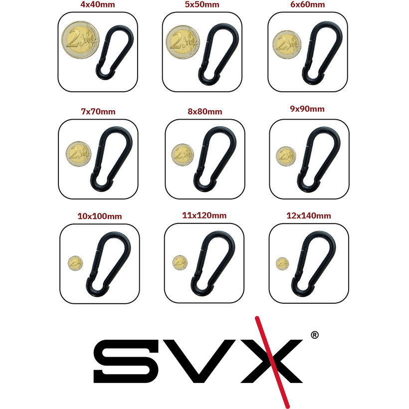 Tűzoltó karabiner DIN 5299C fekete 12mm