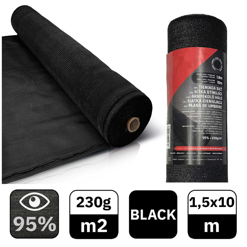 Árnyékoló háló fekete 95% - hosszúság 10m - magasság 1,5m