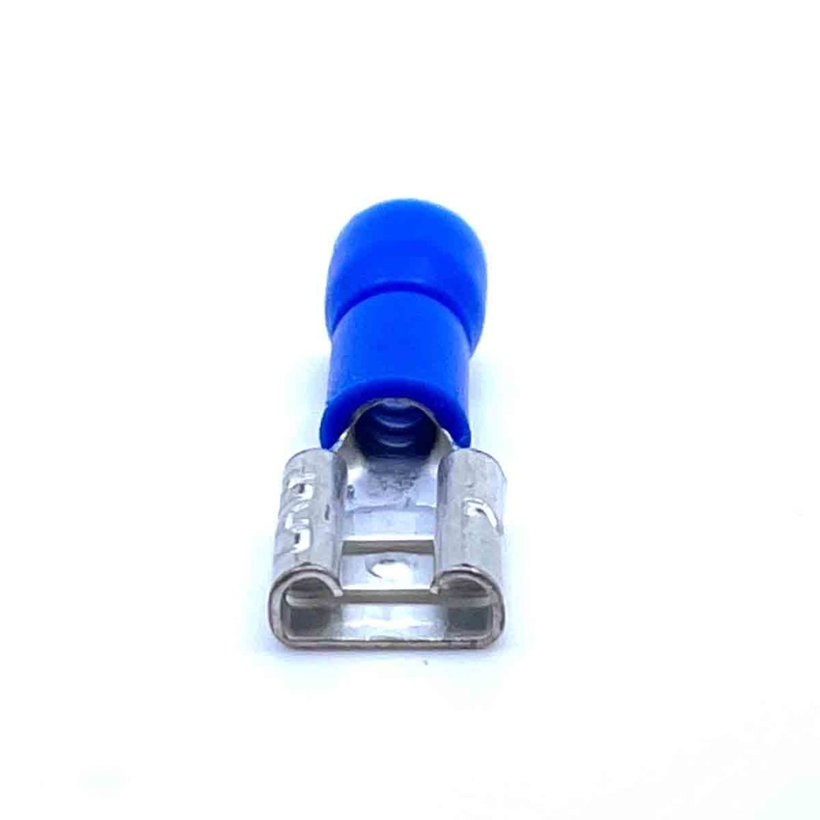 Szigetelt rátolható csatlakozó hüvely, sárgaréz, kék 2,5mm²