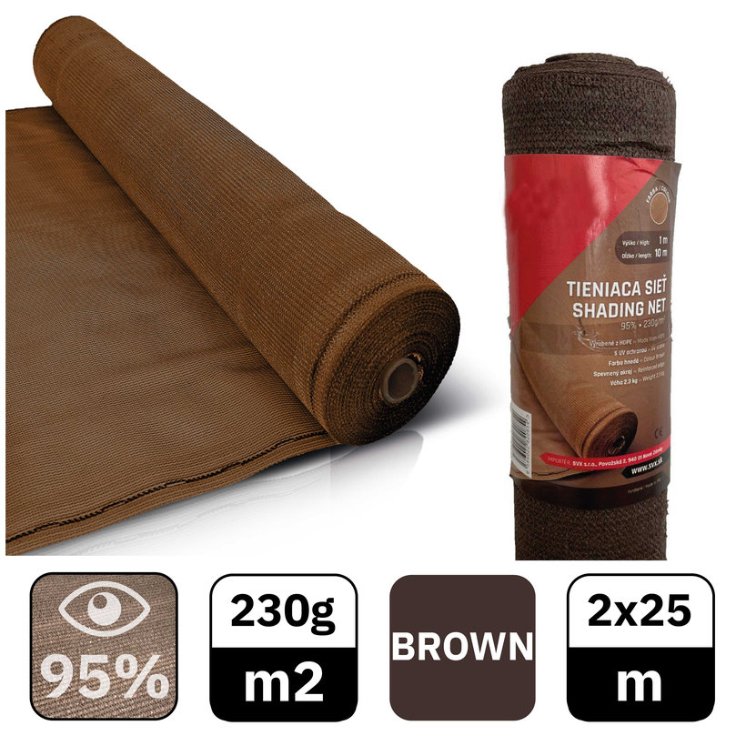 Árnyékoló háló barna 95% - hosszúság 25m - magasság 2m