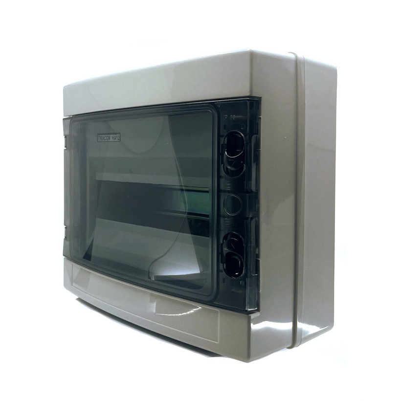 Falon kívüli elosztódoboz, átlátszó ajtóval, N/PE sínnel 410x285x140mm