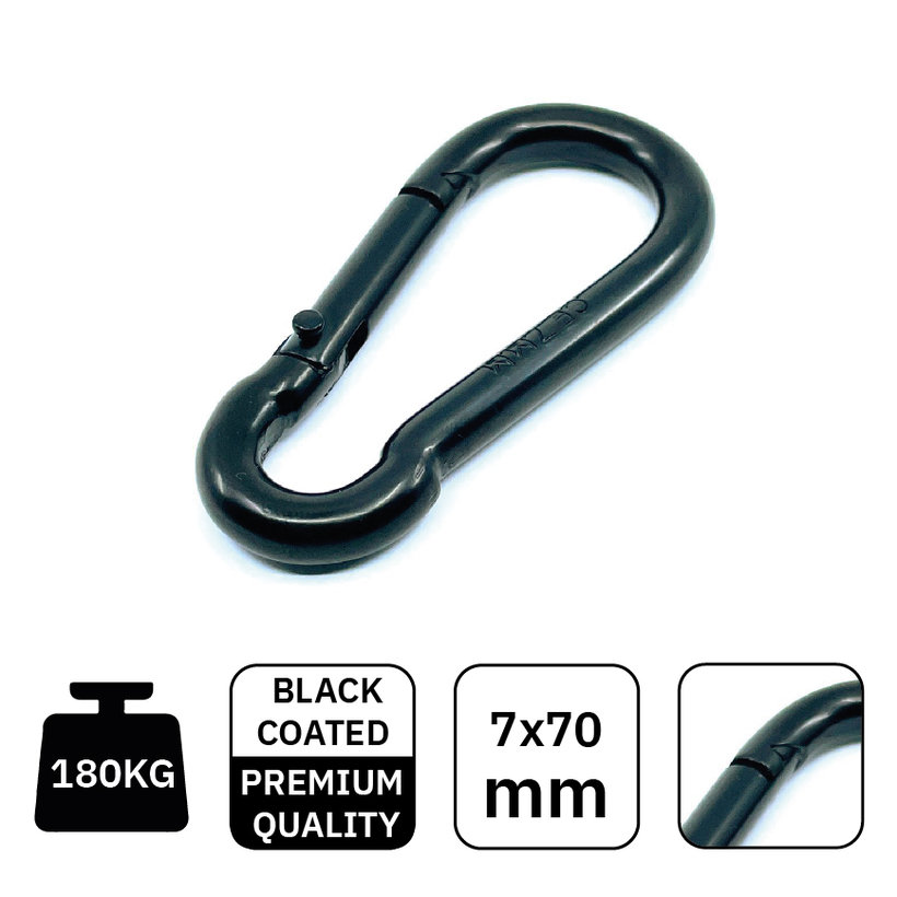 Tűzoltó karabiner DIN 5299C fekete 7mm