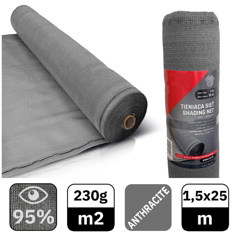 Árnyékoló háló antracit szürke 95% - hosszúság 25m - magasság 1,5m