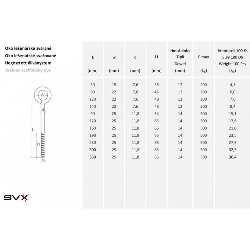 Hegesztett állványszem DIN 4420 horganyzott 11,8x500mm
