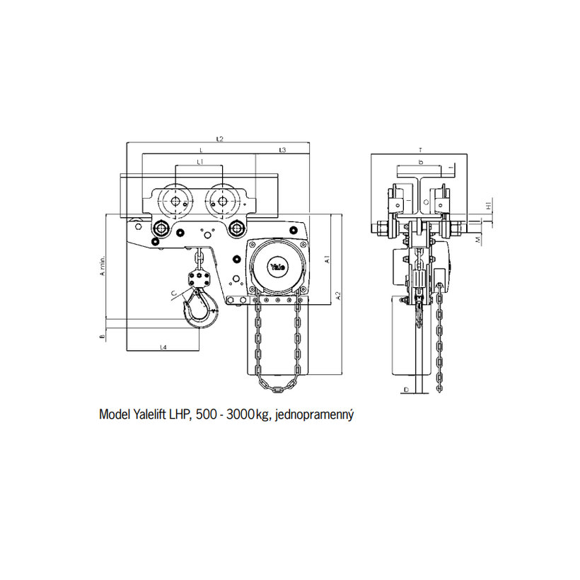 Kézi láncos csigasor Yalelift LHP - A kocsi 500kg