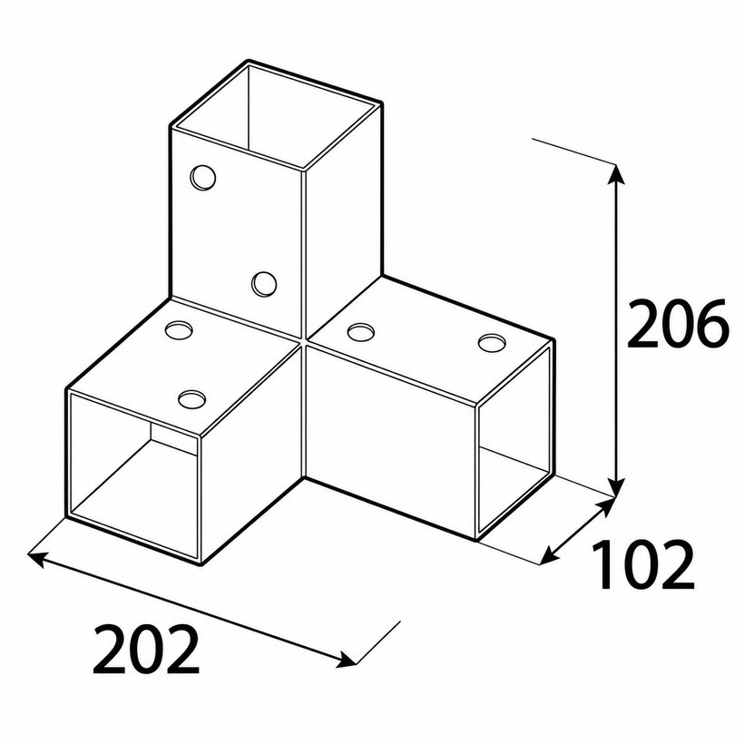 Négyzet alakú gerenda csatlakozó GPY 100 fekete 206x102x202 mm