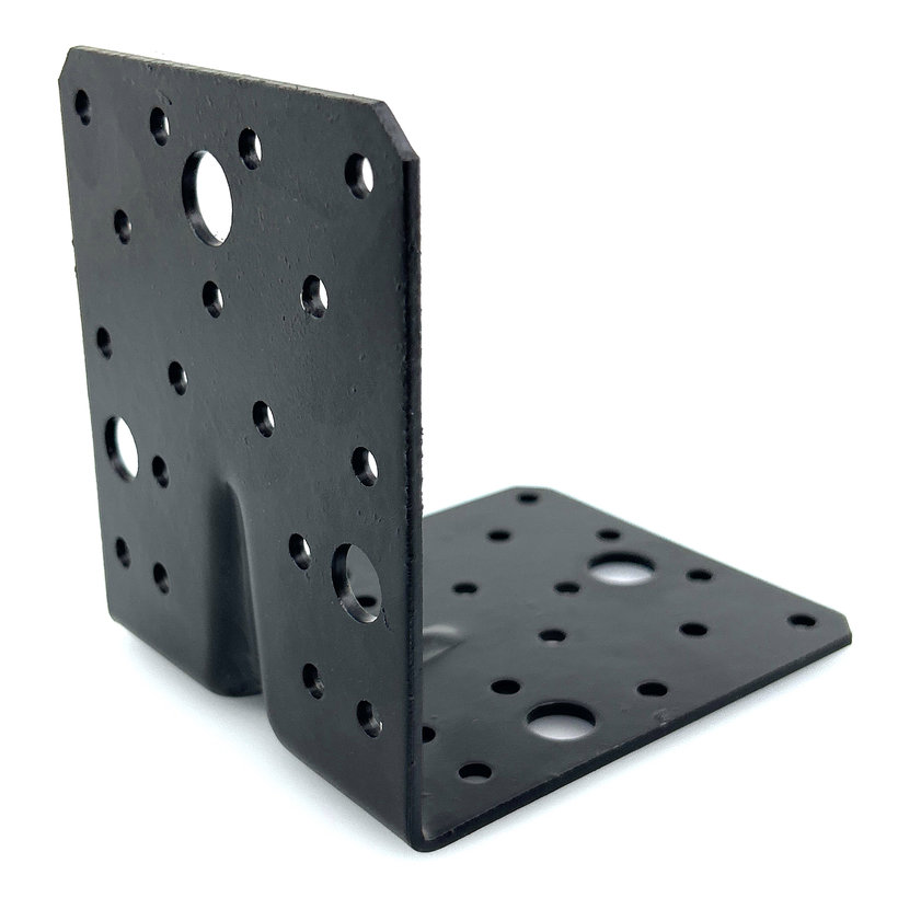 Erősített sarokösszekötő lemez formázással - fekete 10db 105x105x90x2,5mm