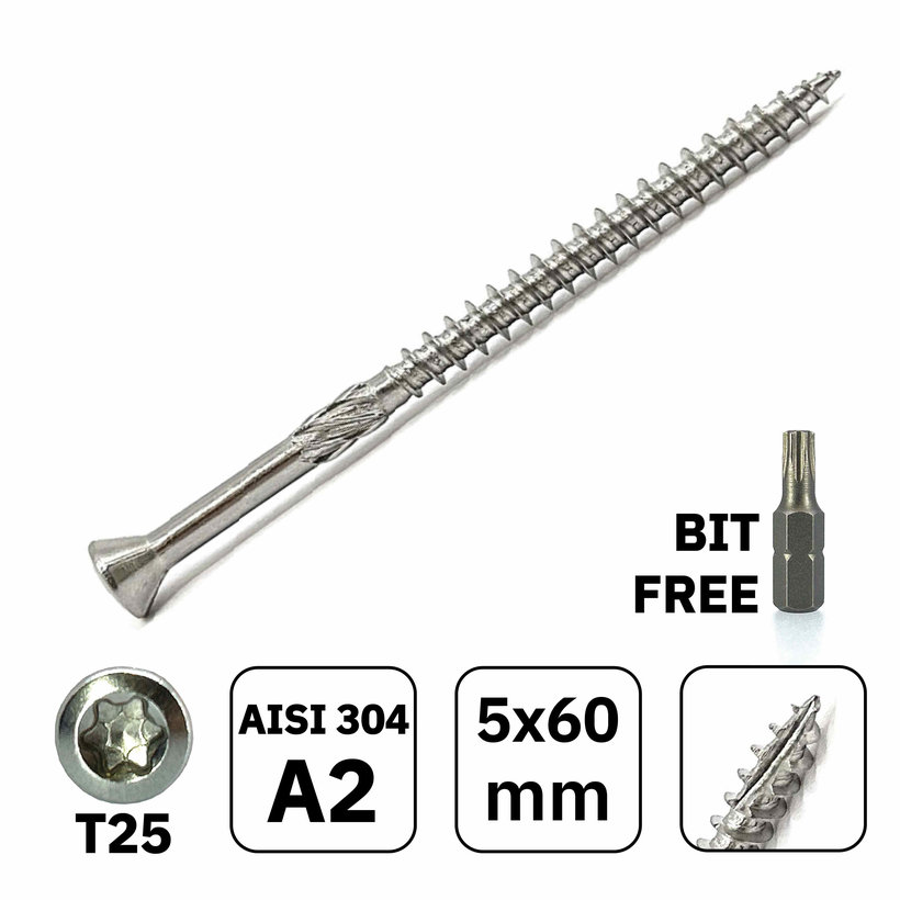 Rozsdamentes acél teraszcsavar süllyesztett fejjel 5x60mm 100db