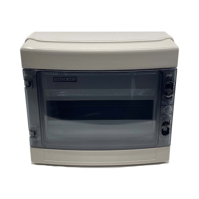 Falon kívüli elosztódoboz, átlátszó ajtóval, N/PE sínnel 300x260x140mm