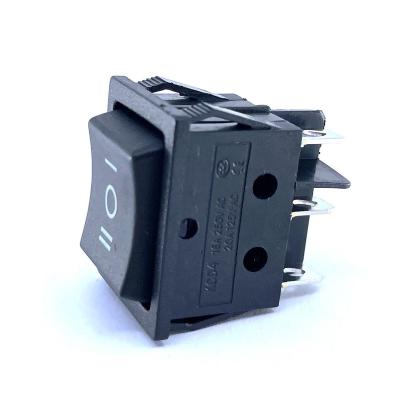 Készülékkapcsoló, váltó, fekete, nyomókapcs., I-0-II felirat