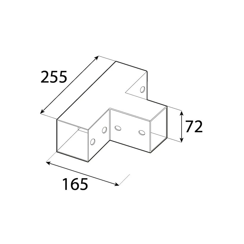 Négyzet alakú gerenda csatlakozó GPT 70 fekete 72x165x72 mm