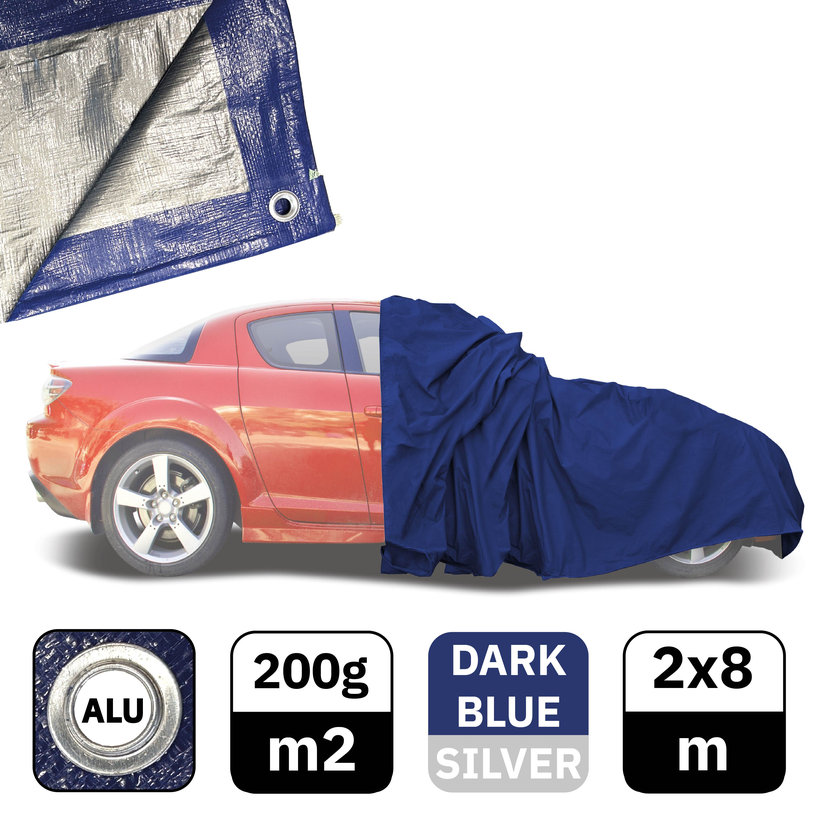 Takaróponyva 2x8m kék-ezüst 200g/m²