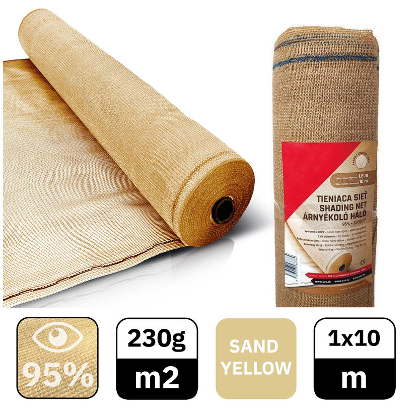 Árnyékoló háló, homoksárga 95% - hosszúság 10m - magasság 1m