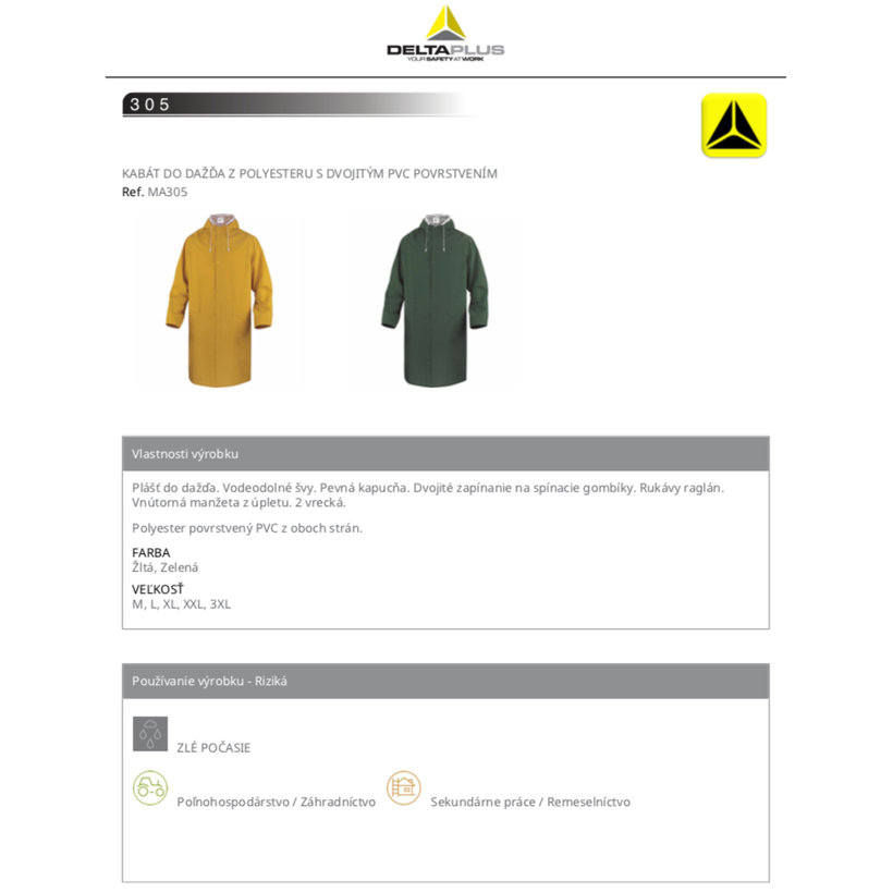 Vízálló köpeny MA305 sárga L